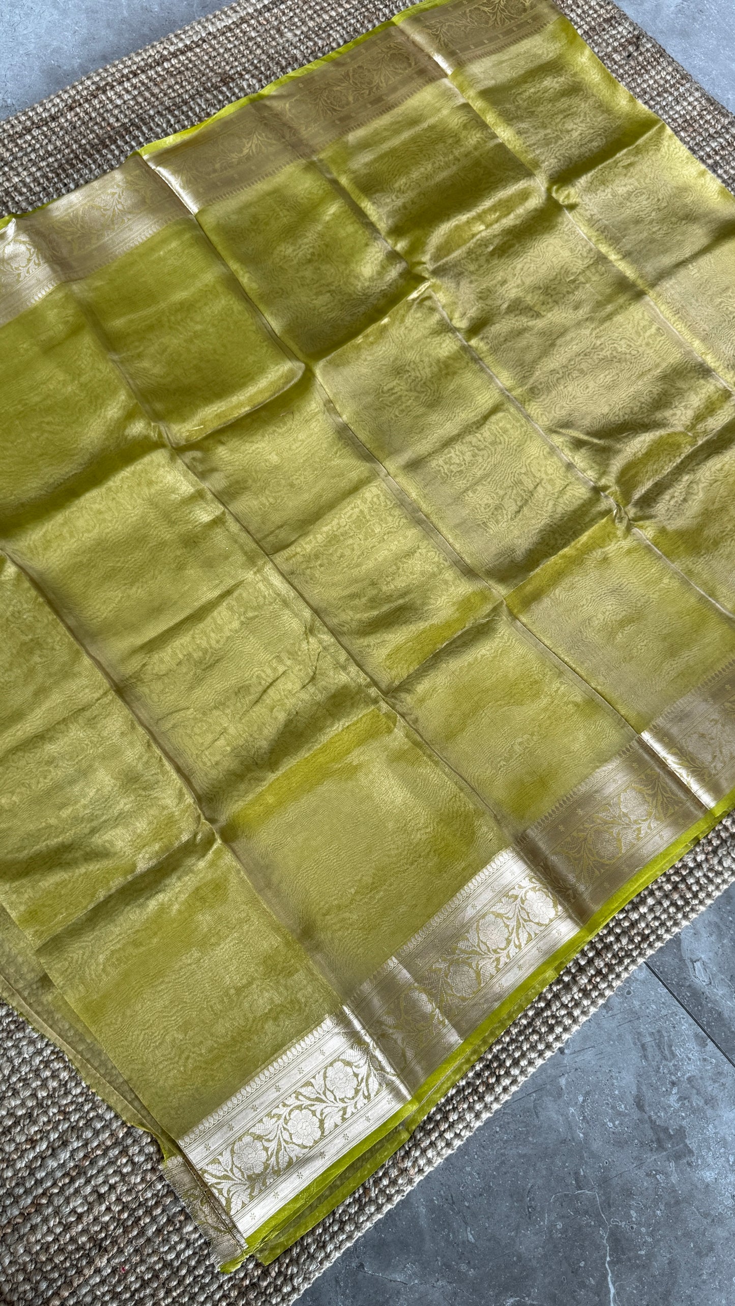 Pure Tissue Silk Saree - Light Olive Green