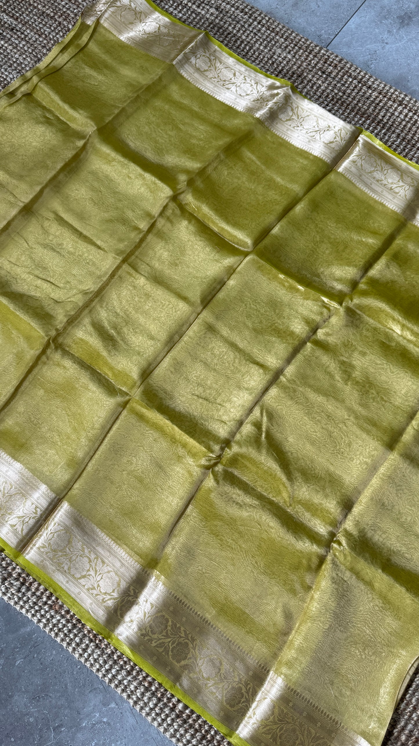 Pure Tissue Silk Saree - Light Olive Green