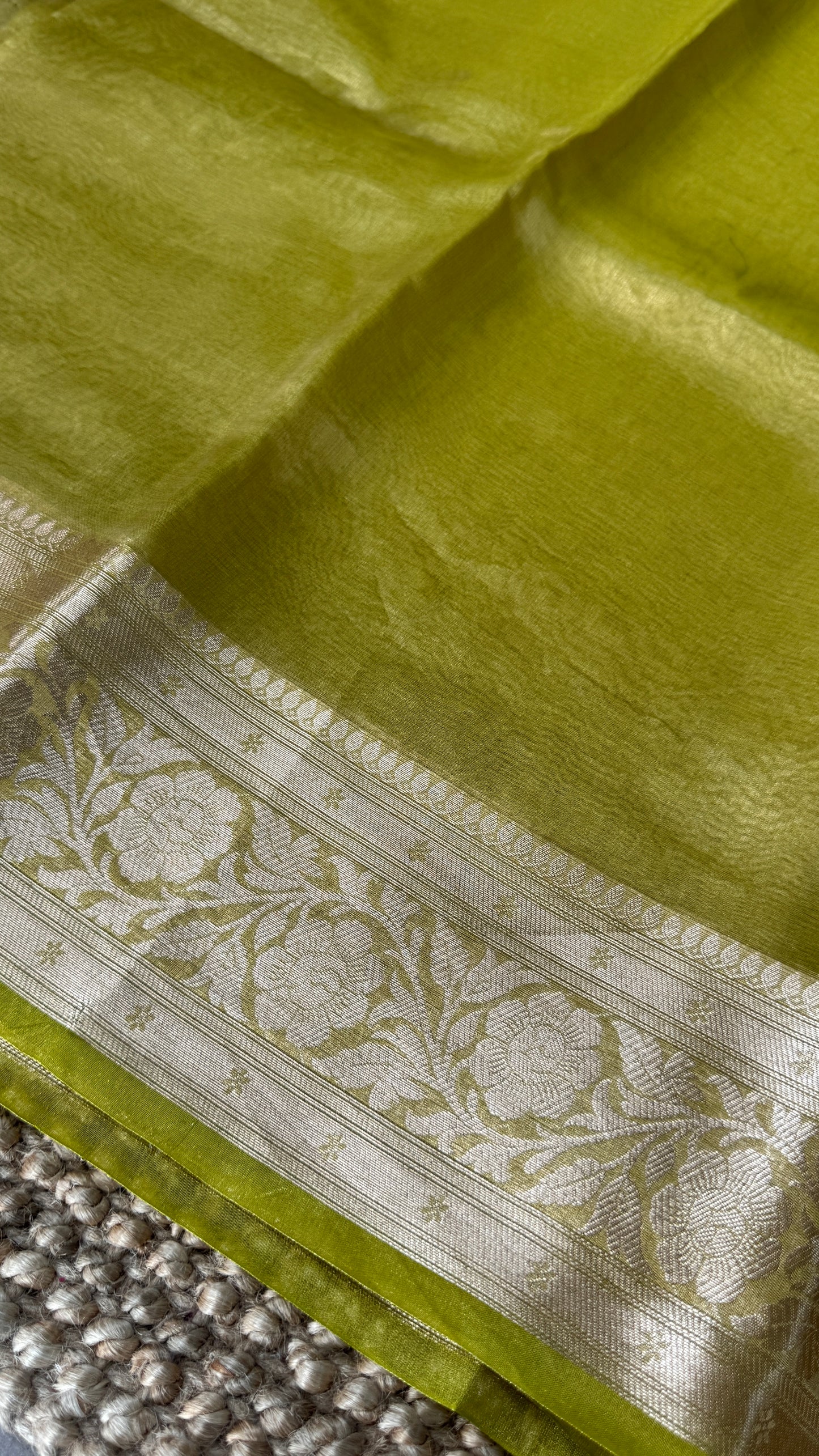 Pure Tissue Silk Saree - Light Olive Green