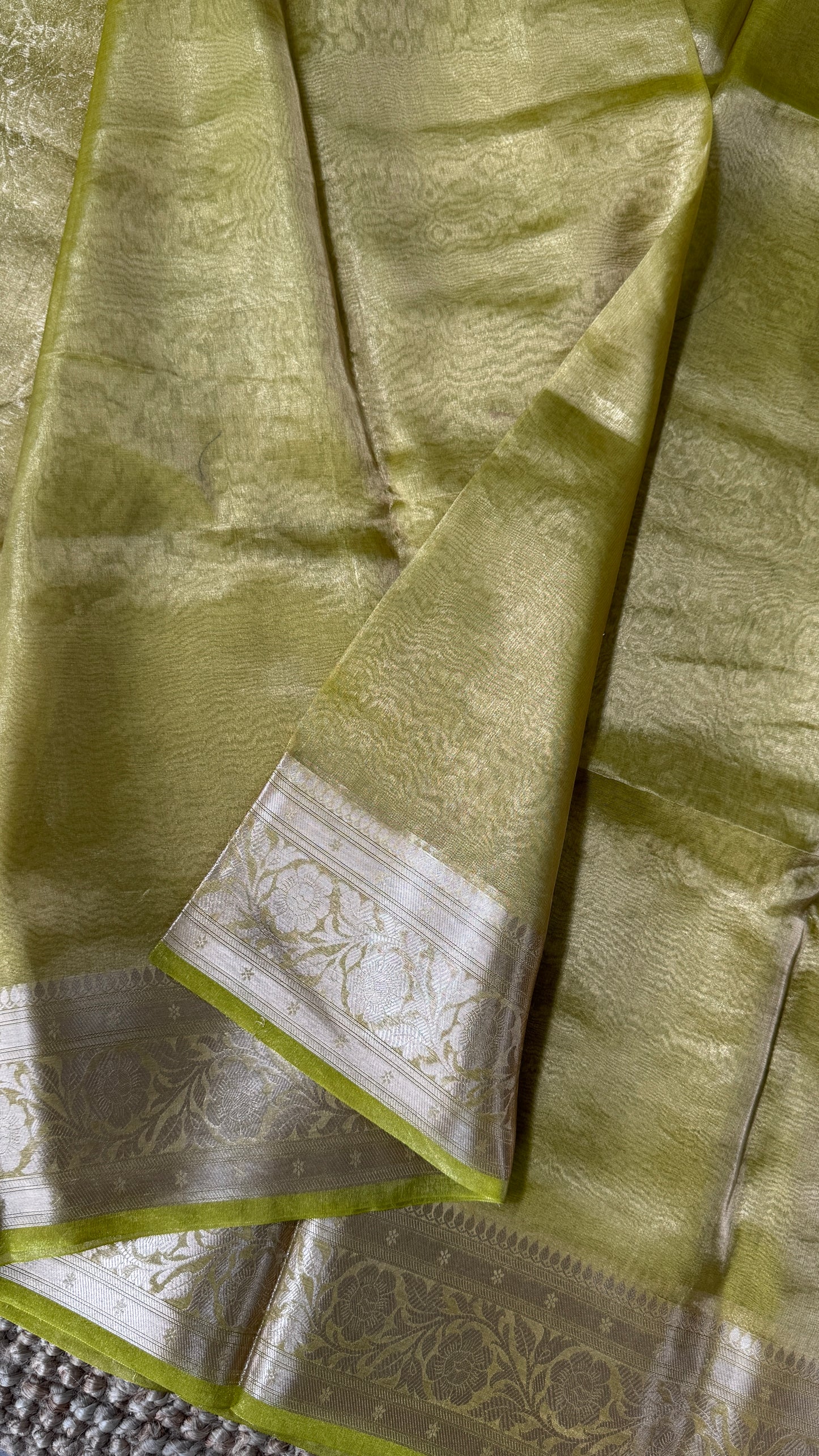 Pure Tissue Silk Saree - Light Olive Green