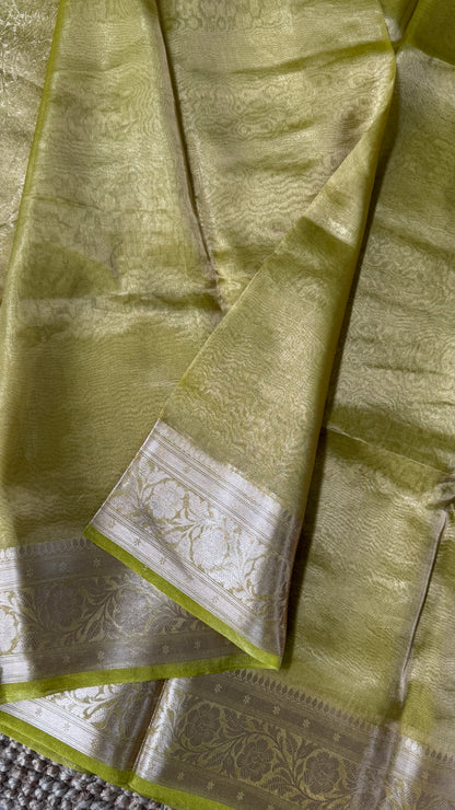 Pure Tissue Silk Saree - Light Olive Green