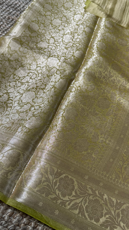 Pure Tissue Silk Saree - Light Olive Green