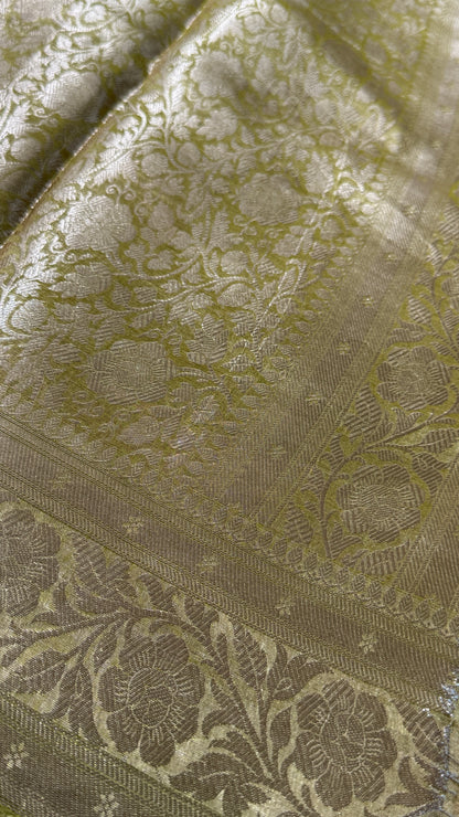 Pure Tissue Silk Saree - Light Olive Green