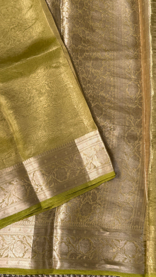 Pure Tissue Silk Saree - Light Olive Green