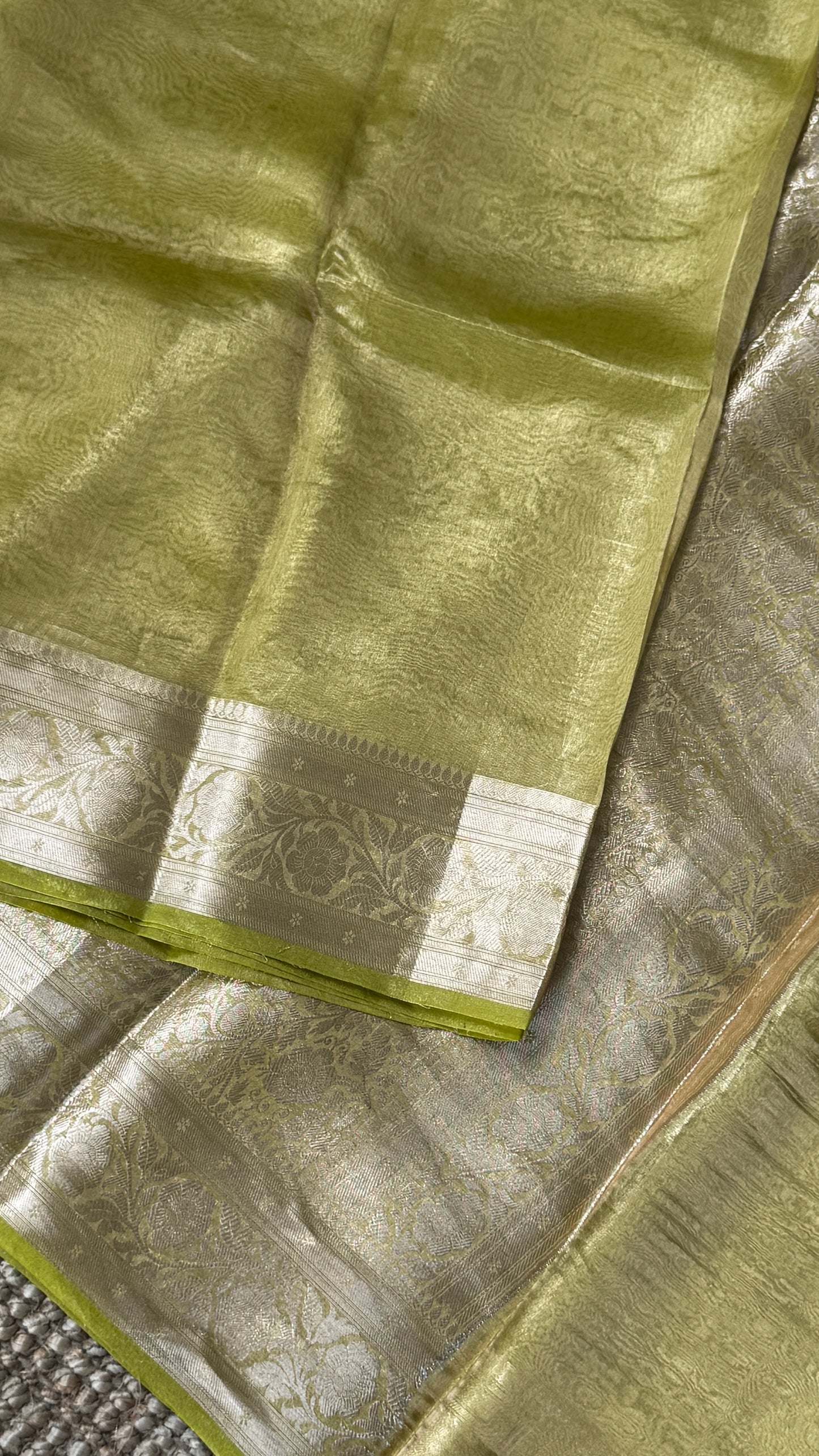 Pure Tissue Silk Saree - Light Olive Green