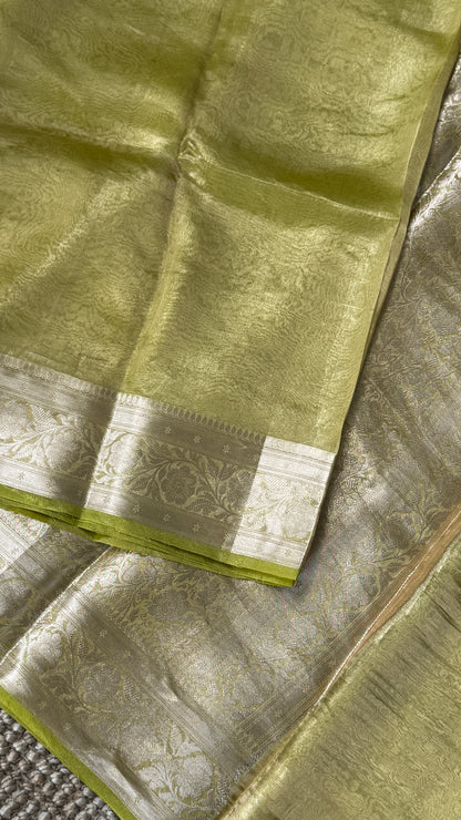 Pure Tissue Silk Saree - Light Olive Green
