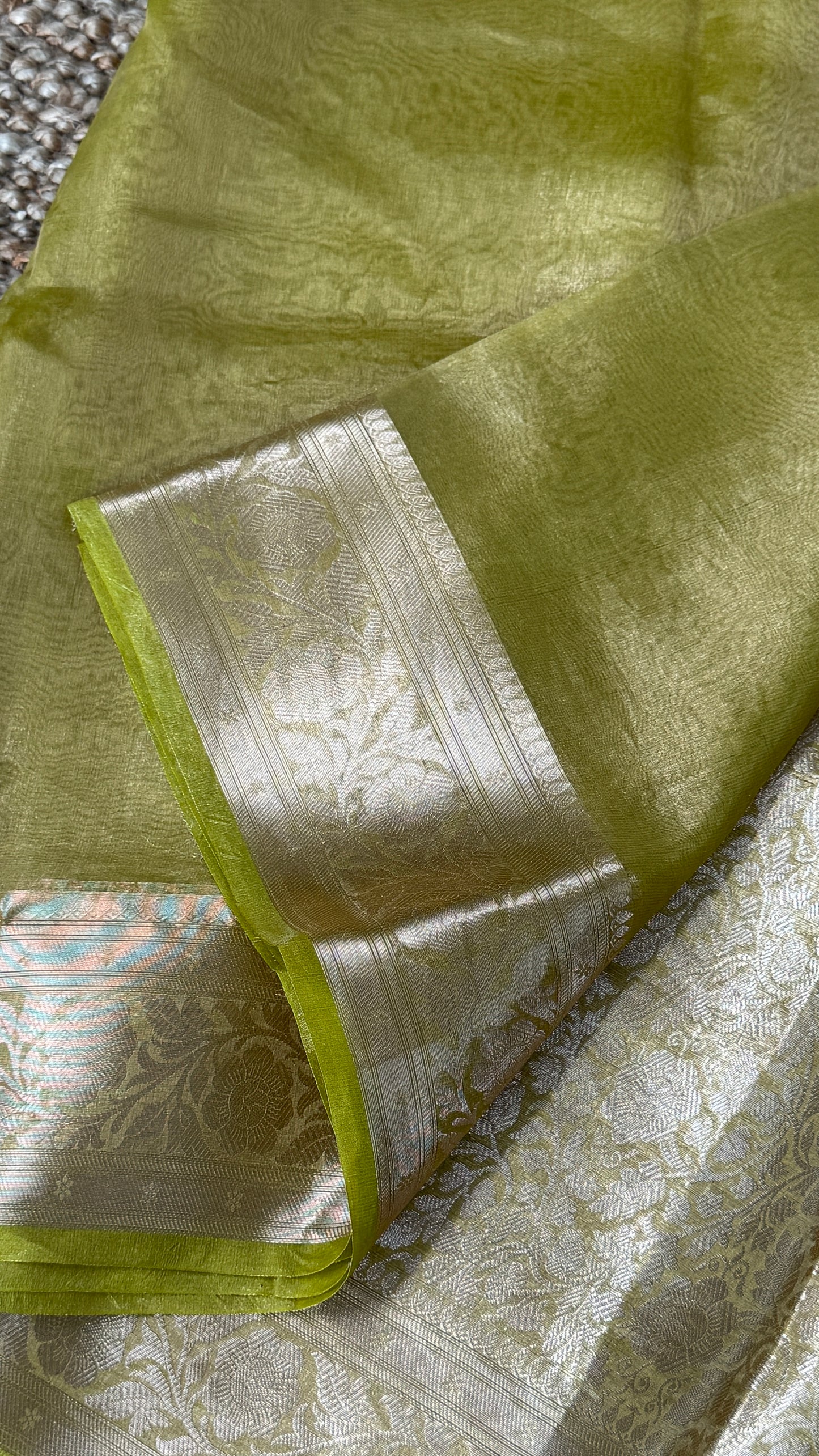 Pure Tissue Silk Saree - Light Olive Green