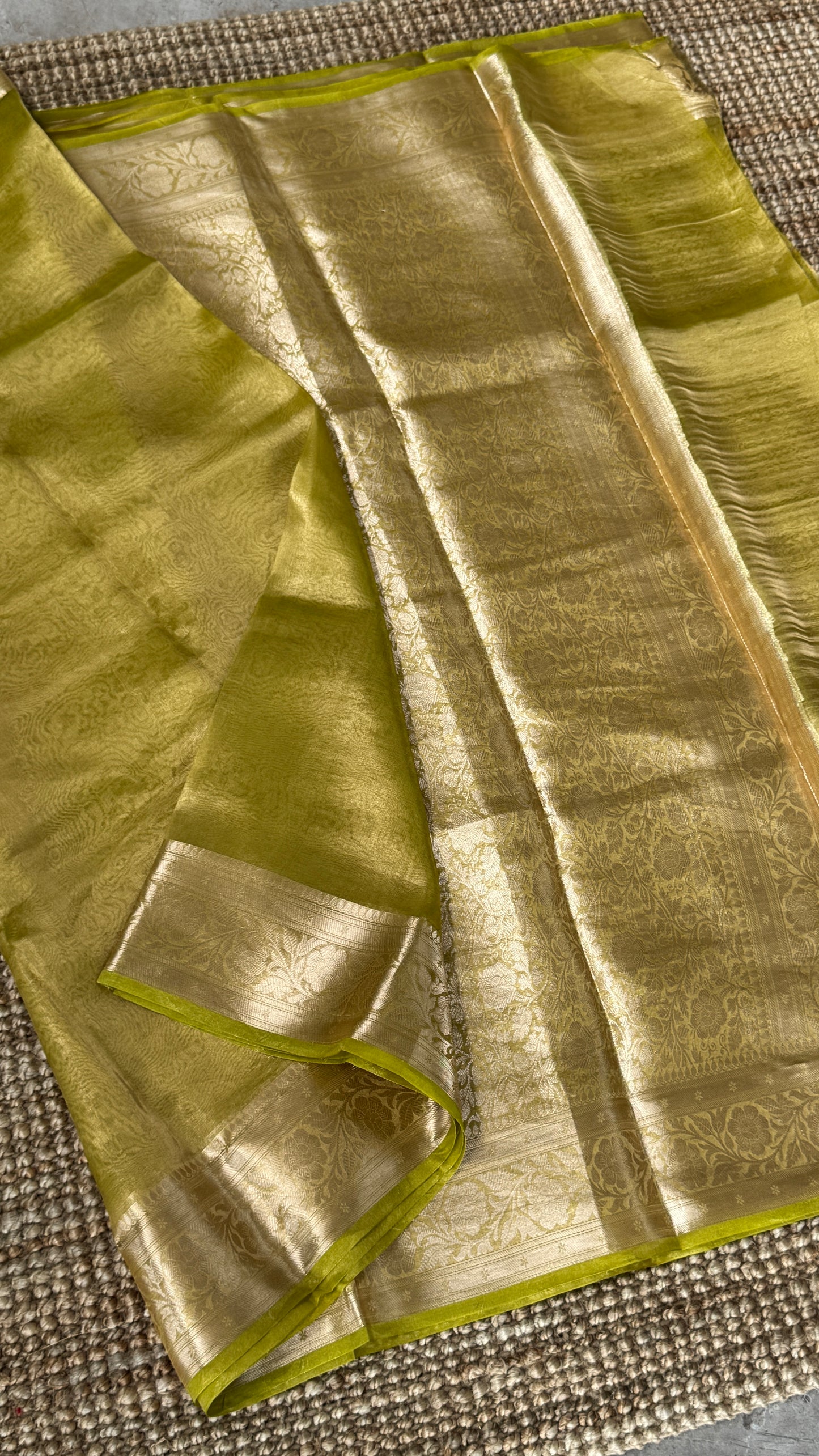 Pure Tissue Silk Saree - Light Olive Green