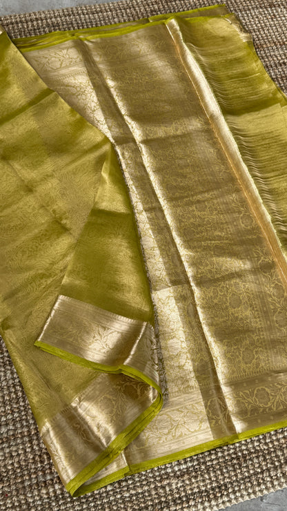 Pure Tissue Silk Saree - Light Olive Green