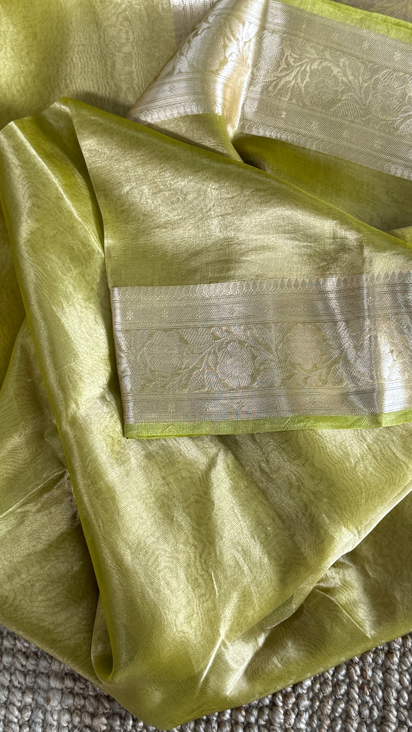Pure Tissue Silk Saree - Light Olive Green