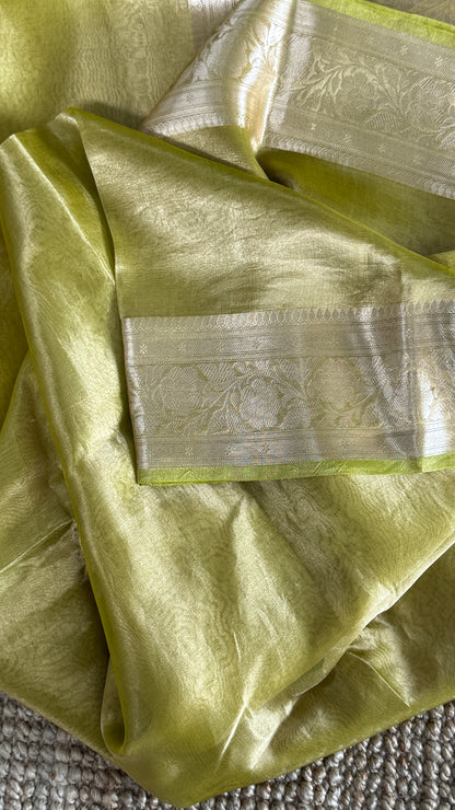 Pure Tissue Silk Saree - Light Olive Green