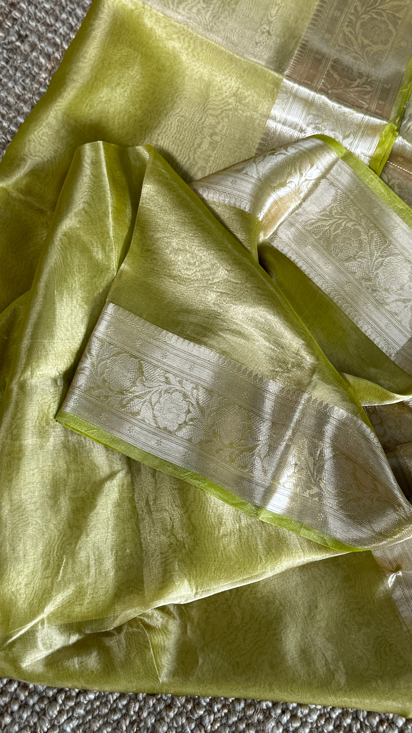 Pure Tissue Silk Saree - Light Olive Green
