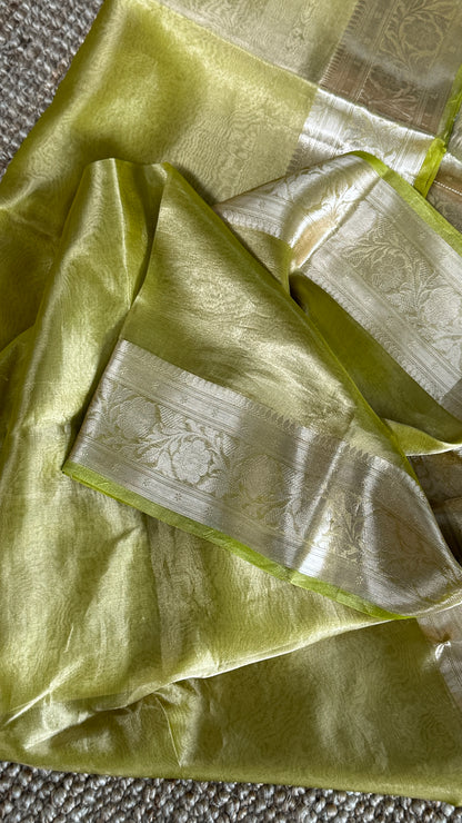Pure Tissue Silk Saree - Light Olive Green