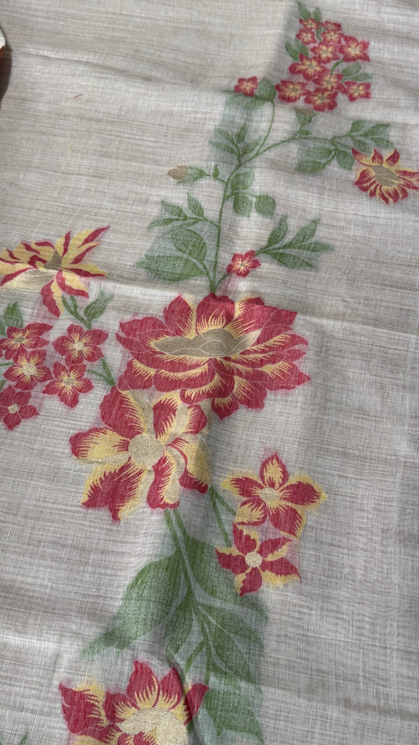 Pure Khadi Handloom Cotton Saree – Red with Orange
