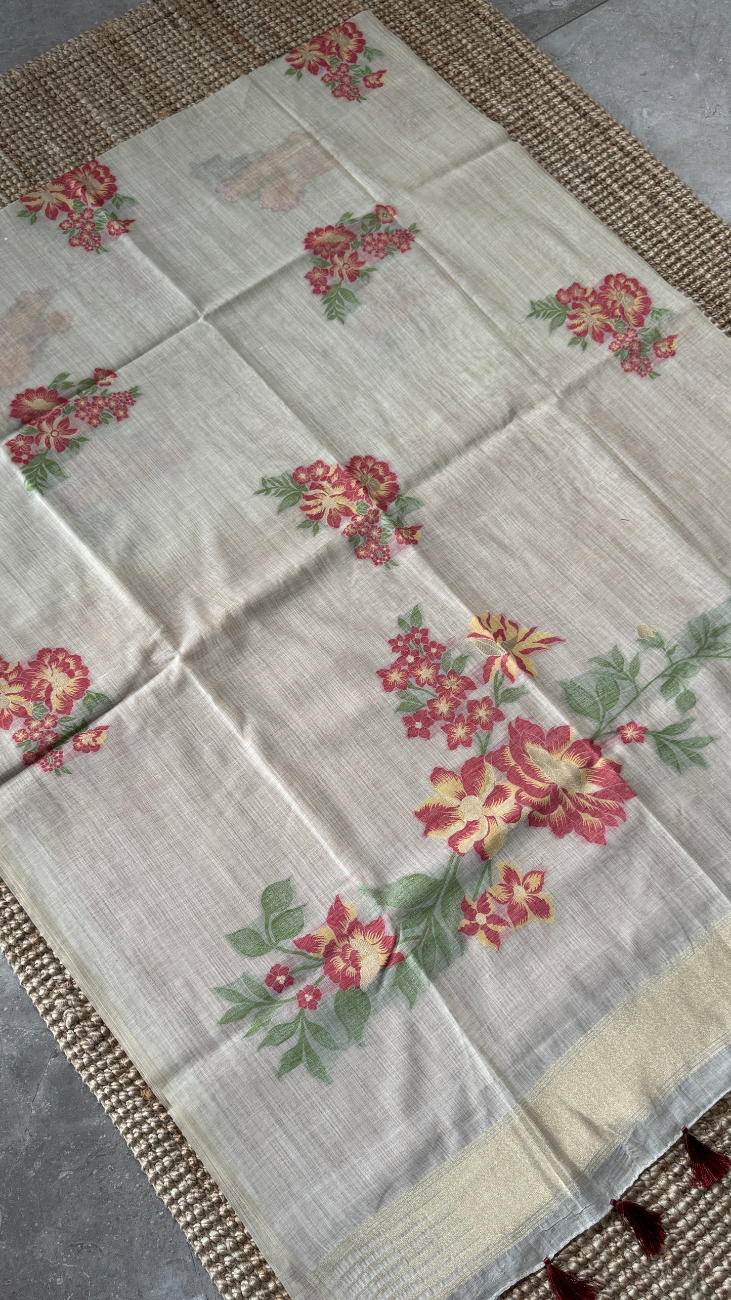 Pure Khadi Handloom Cotton Saree – Red with Orange