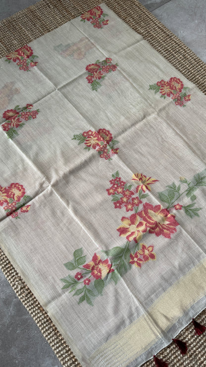 Pure Khadi Handloom Cotton Saree – Red with Orange