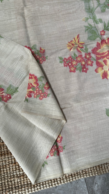 Pure Khadi Handloom Cotton Saree – Red with Orange