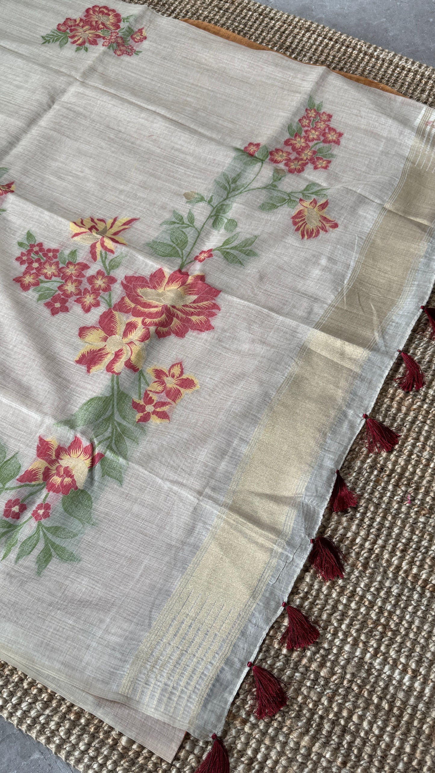 Pure Khadi Handloom Cotton Saree – Red with Orange