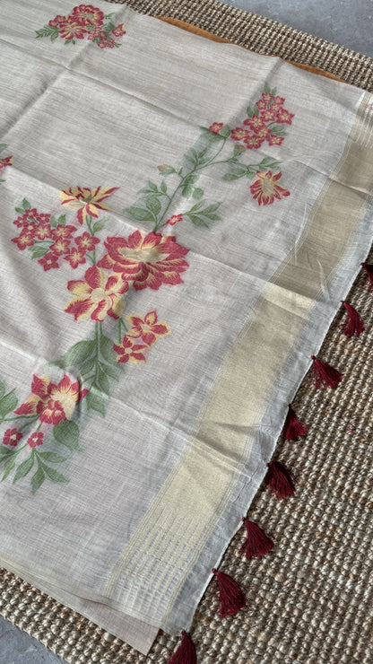 Pure Khadi Handloom Cotton Saree – Red with Orange