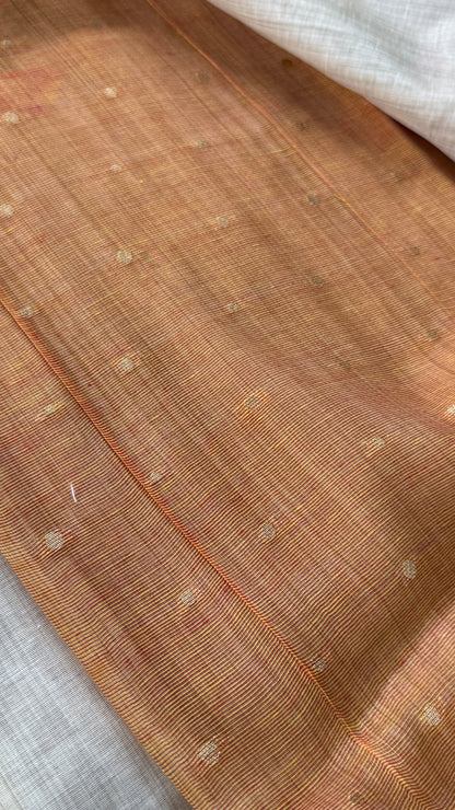 Pure Khadi Handloom Cotton Saree – Red with Orange
