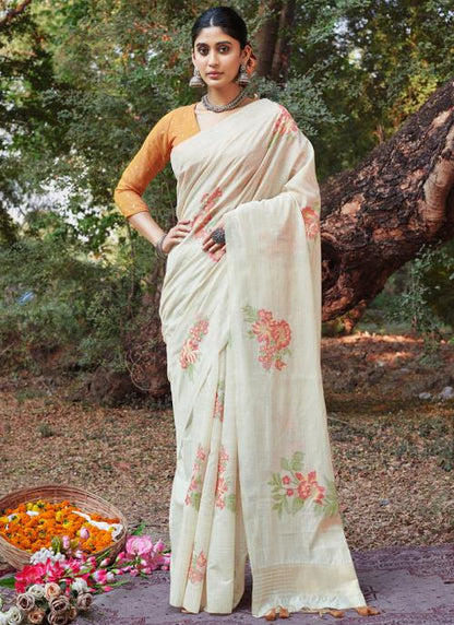 Pure Khadi Handloom Cotton Saree – Red with Orange