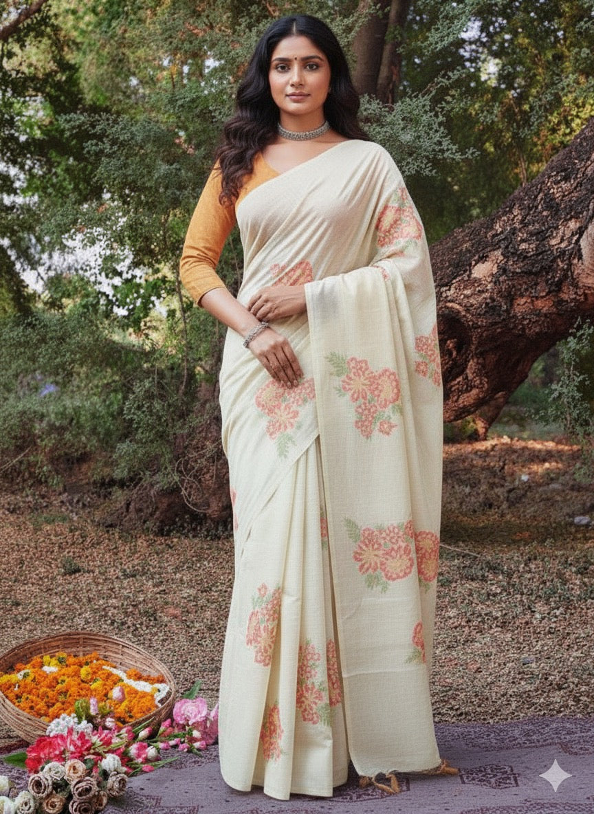 Pure Khadi Handloom Cotton Saree – Red with Orange