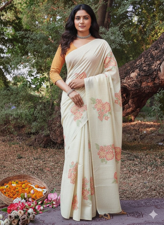 Pure Khadi Handloom Cotton Saree – Red with Orange