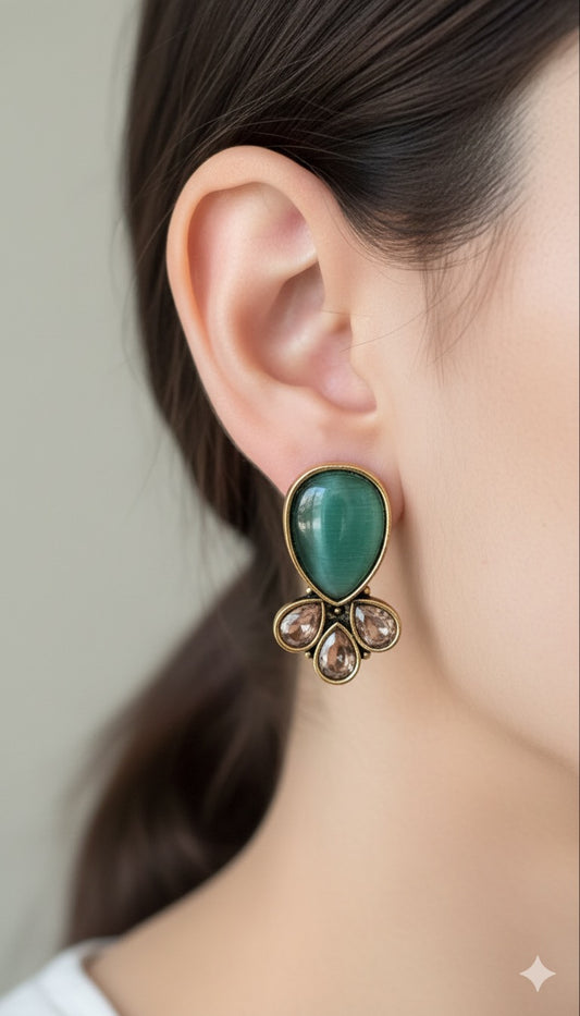 Antique Black Gold Finish Stud with Sea Green Stone stud