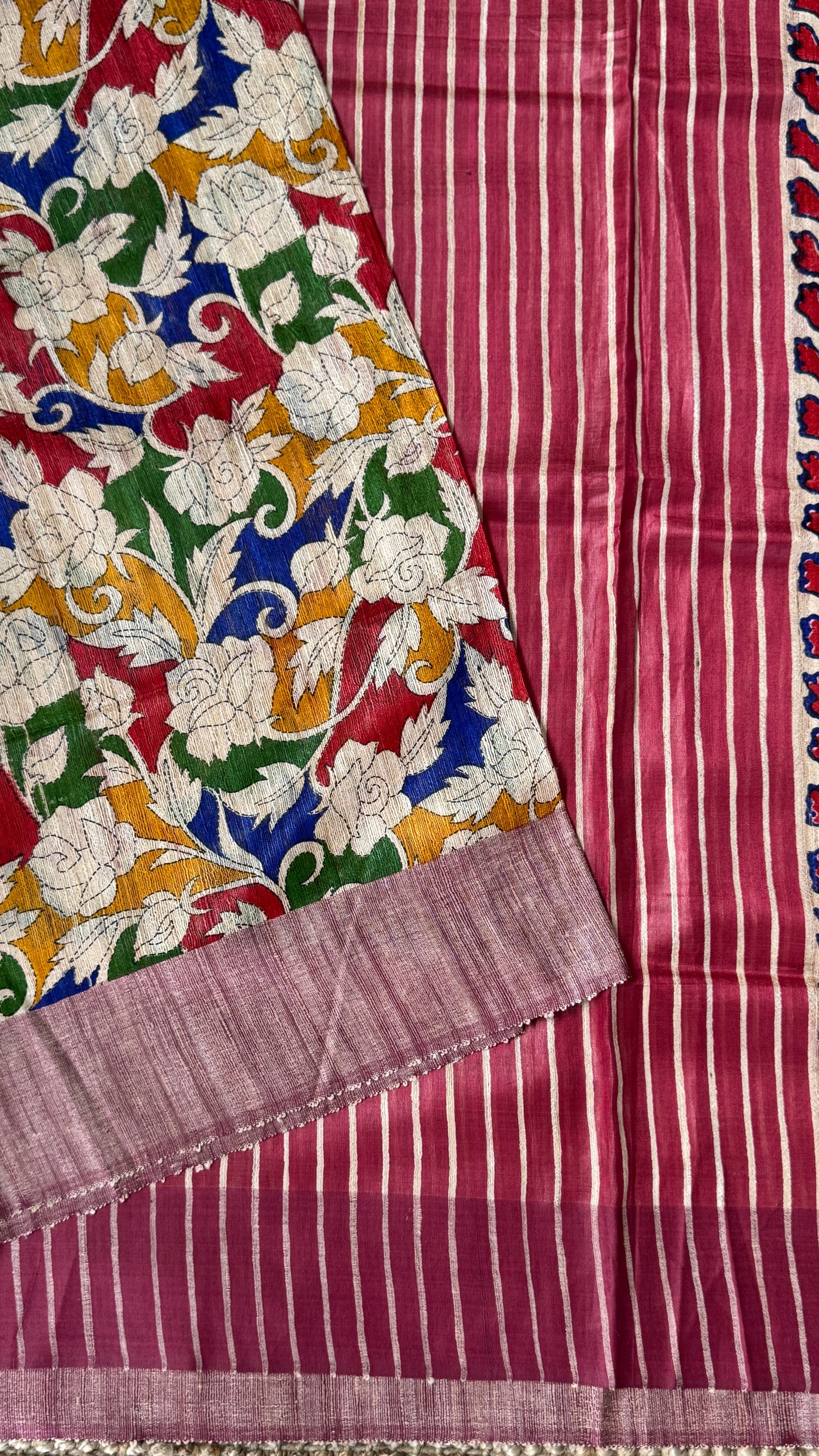 Pure Handloom Giccha Tussar Silk Saree – Multicolour