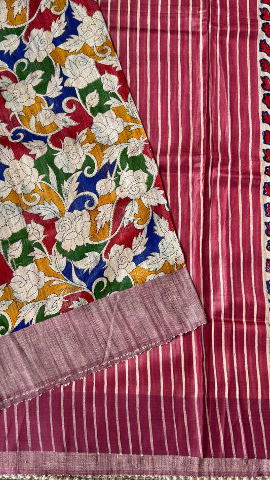 Pure Handloom Giccha Tussar Silk Saree – Multicolour