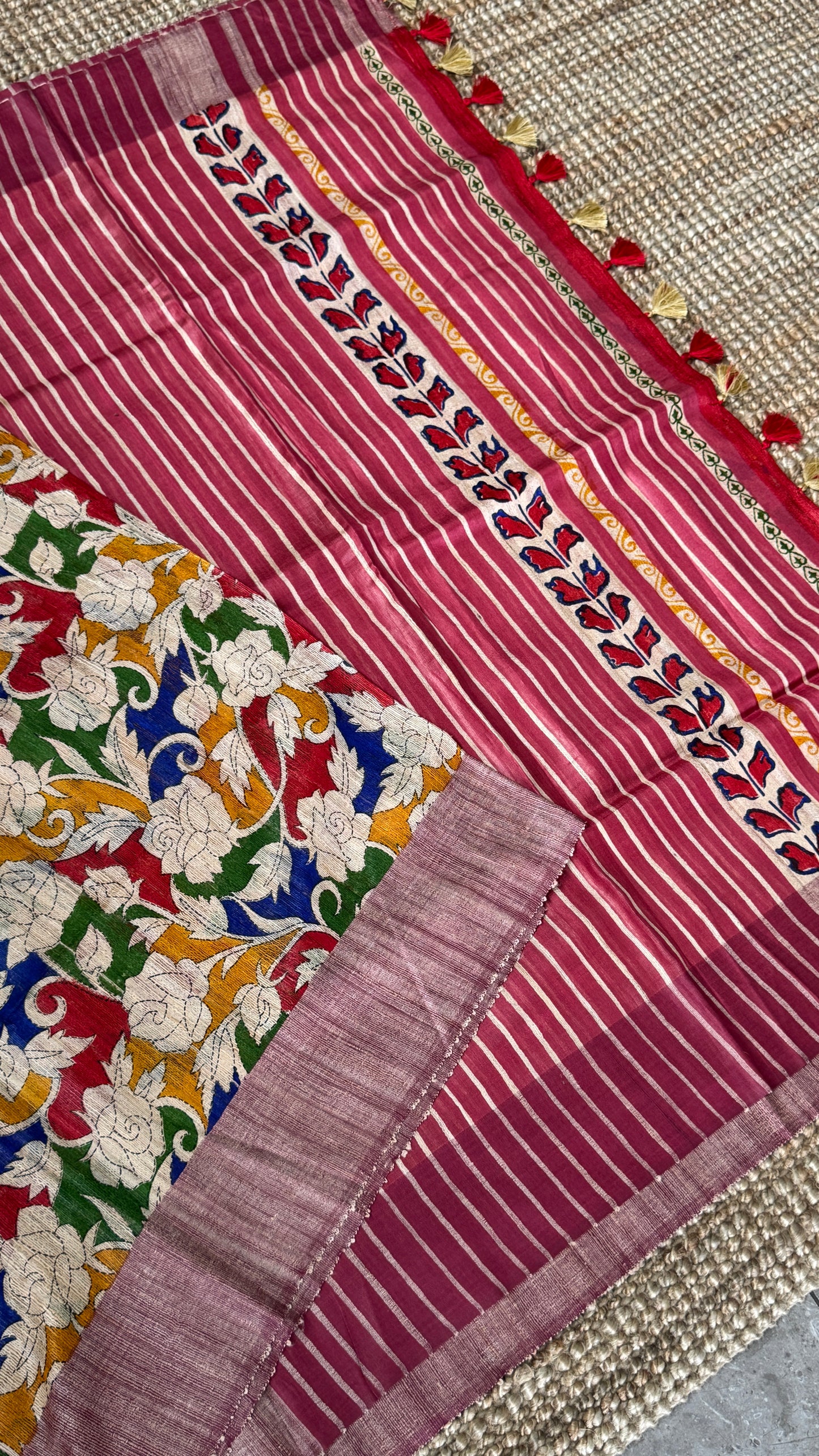 Pure Handloom Giccha Tussar Silk Saree – Multicolour