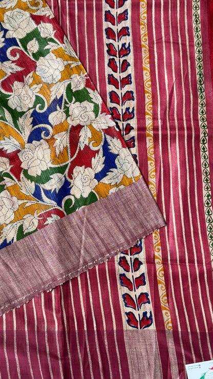 Pure Handloom Giccha Tussar Silk Saree – Multicolour