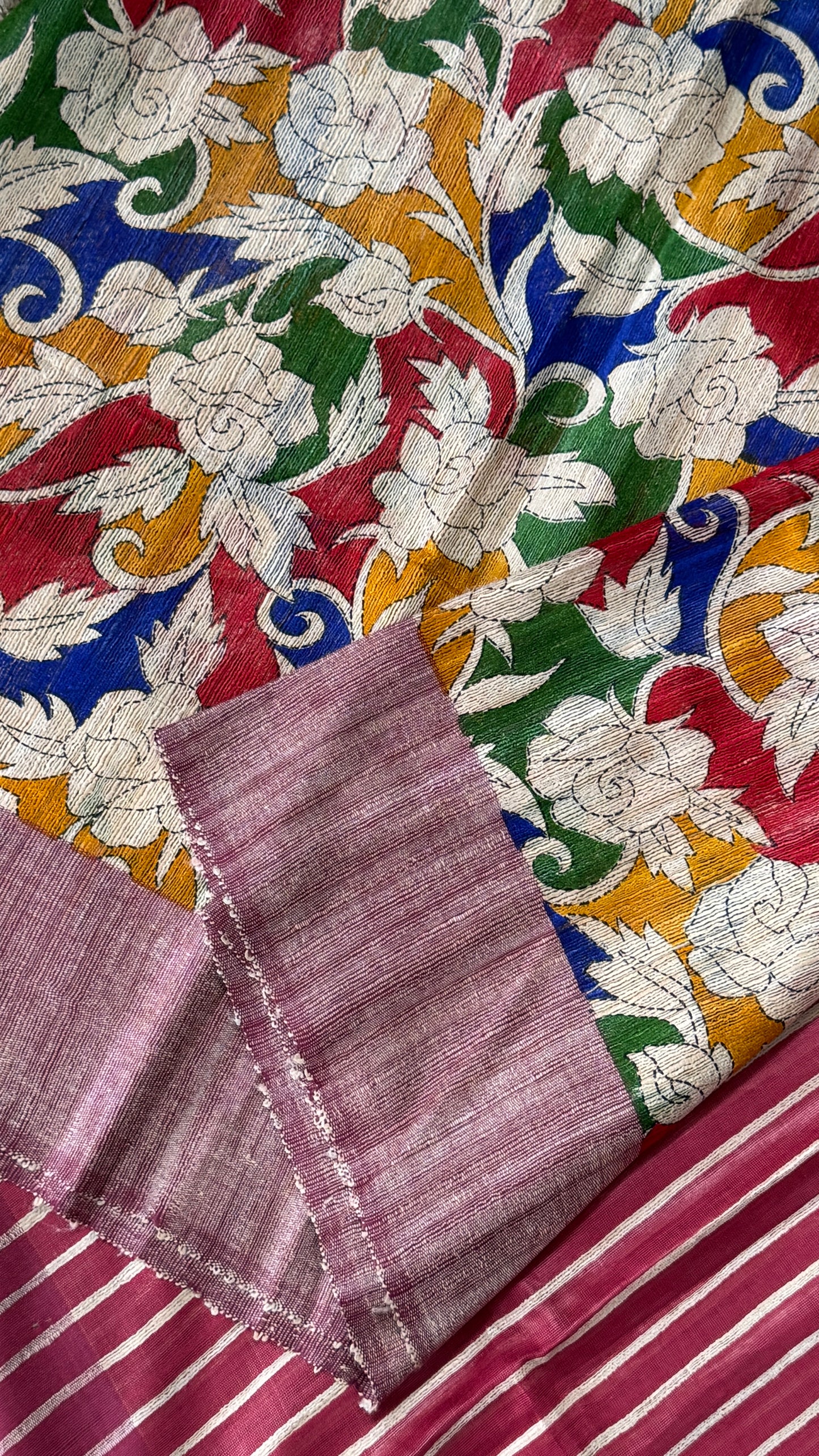 Pure Handloom Giccha Tussar Silk Saree – Multicolour