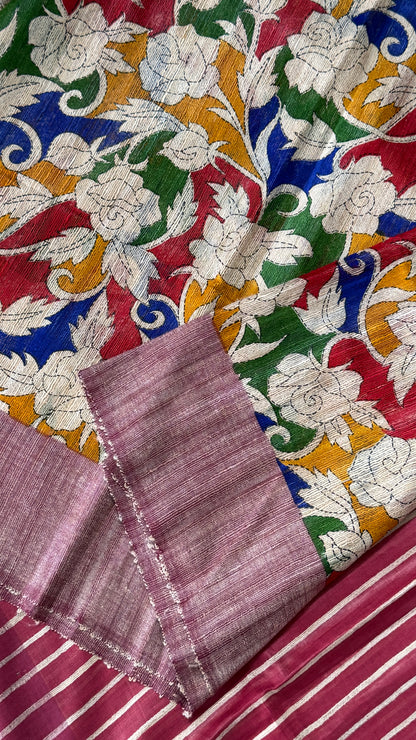 Pure Handloom Giccha Tussar Silk Saree – Multicolour