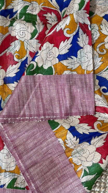 Pure Handloom Giccha Tussar Silk Saree – Multicolour