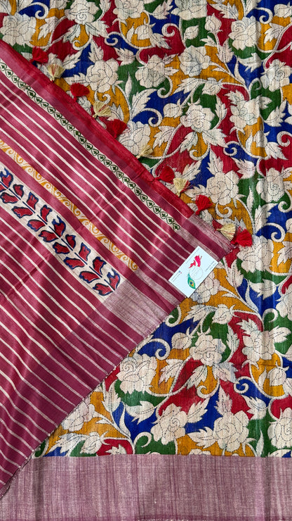 Pure Handloom Giccha Tussar Silk Saree – Multicolour