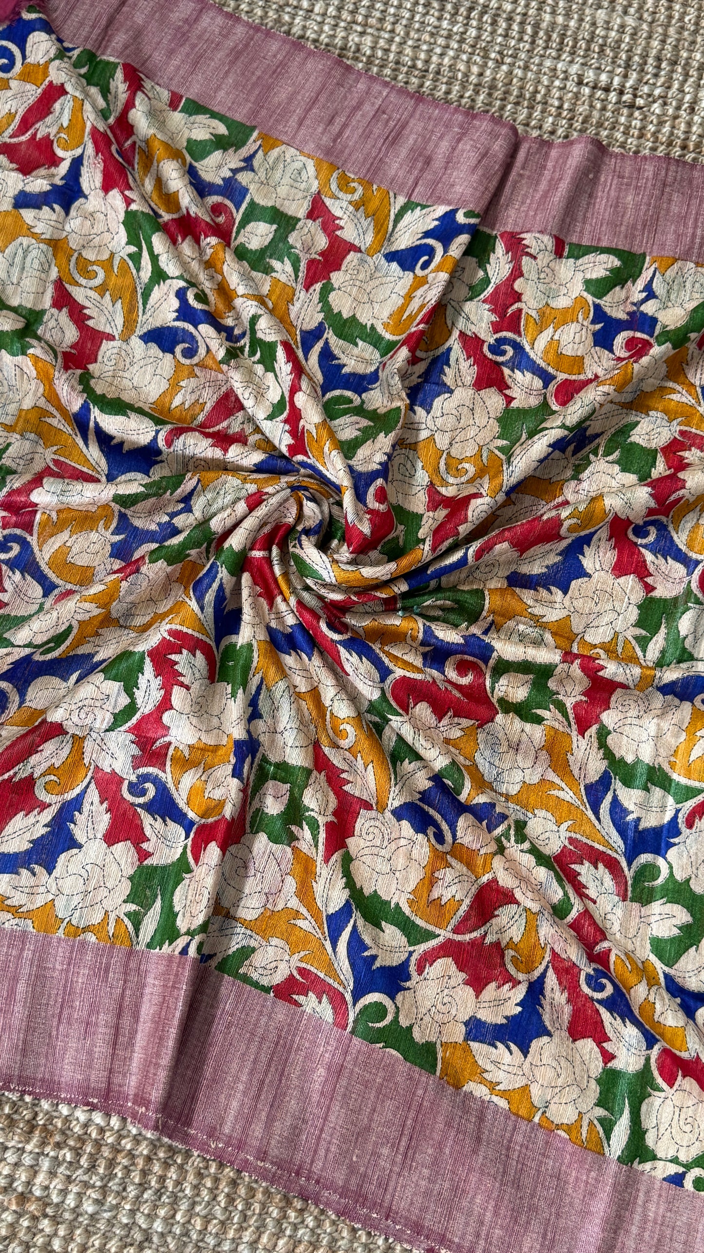 Pure Handloom Giccha Tussar Silk Saree – Multicolour