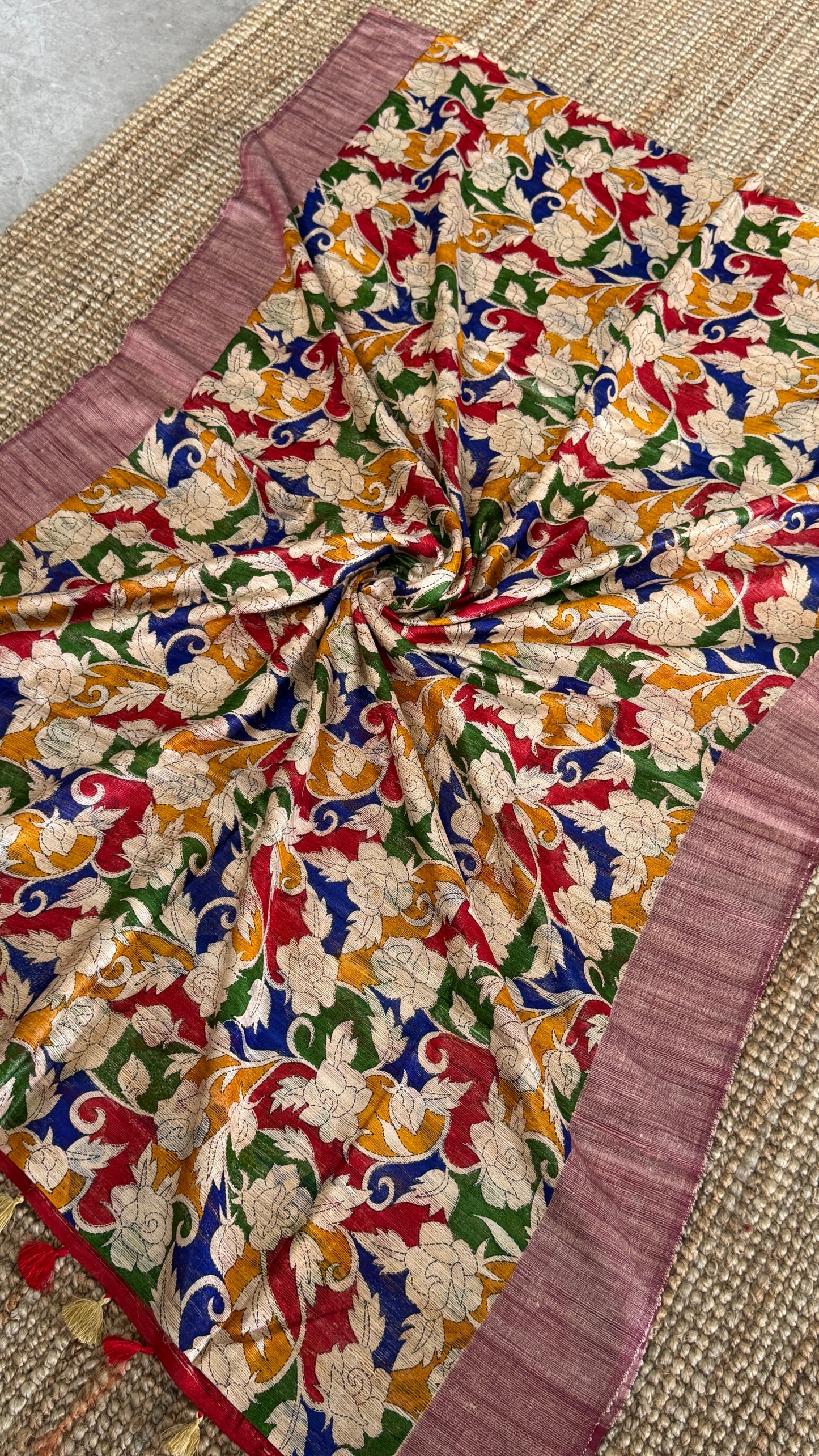 Pure Handloom Giccha Tussar Silk Saree – Multicolour