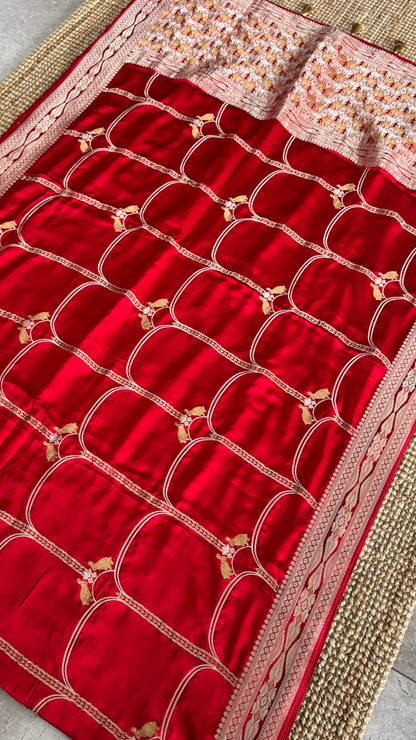 Pure Mashru Satin Silk Banarasi Saree - Crimson Red