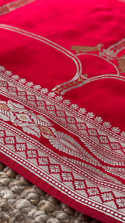 Pure Mashru Satin Silk Banarasi Saree - Crimson Red