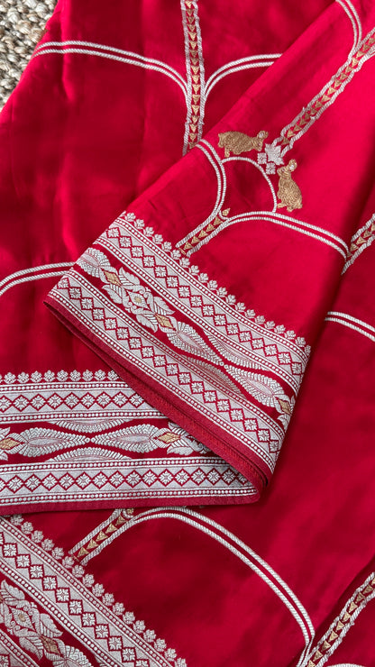 Pure Mashru Satin Silk Banarasi Saree - Crimson Red
