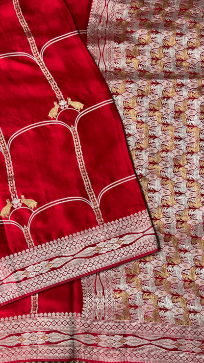 Pure Mashru Satin Silk Banarasi Saree - Crimson Red