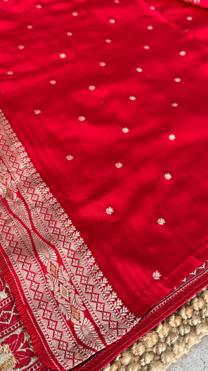 Pure Mashru Satin Silk Banarasi Saree - Crimson Red