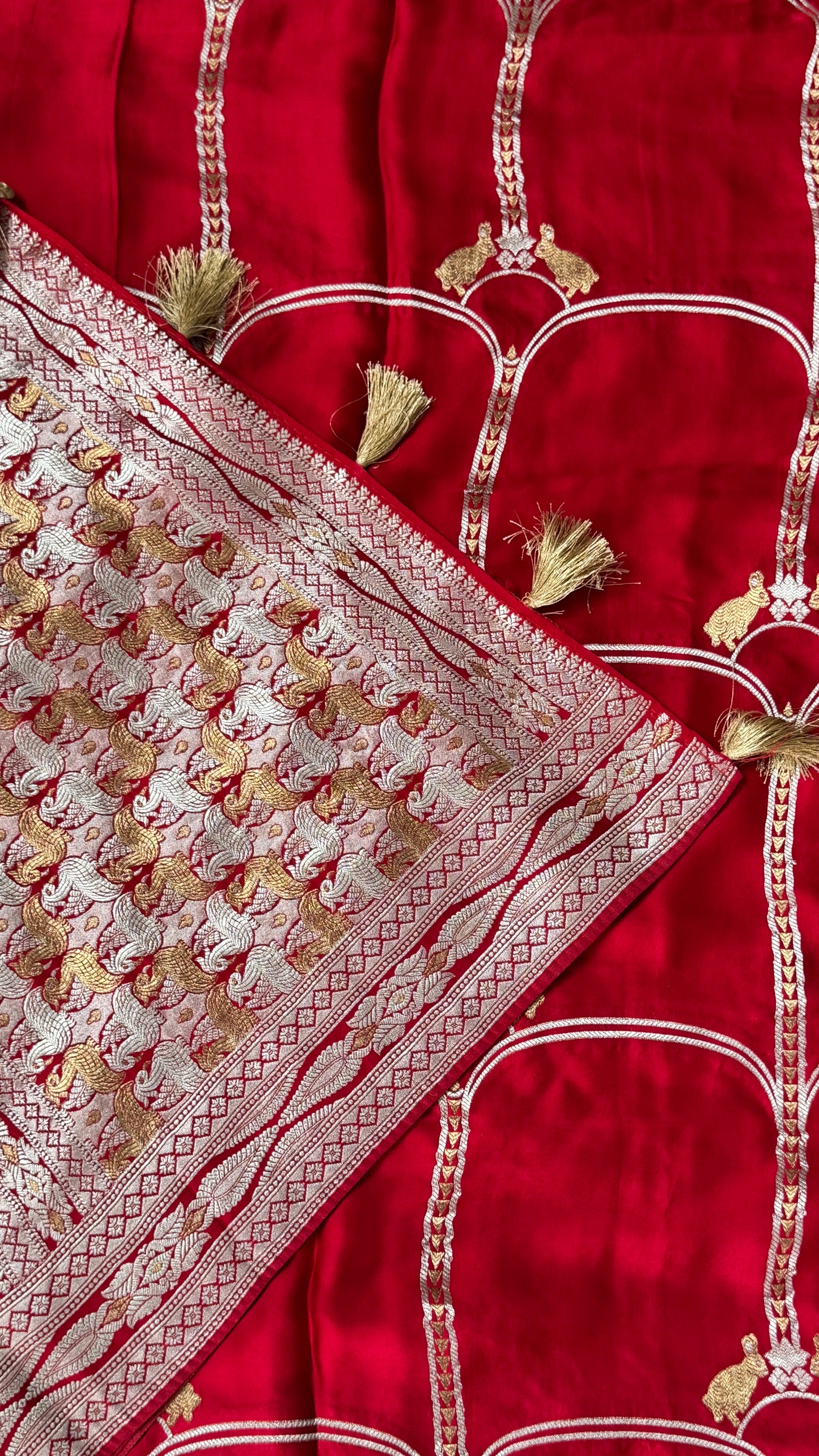 Pure Mashru Satin Silk Banarasi Saree - Crimson Red