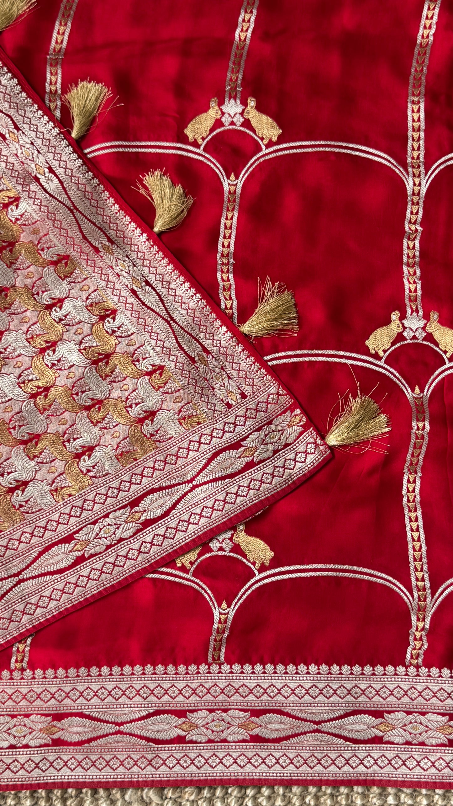 Pure Mashru Satin Silk Banarasi Saree - Crimson Red