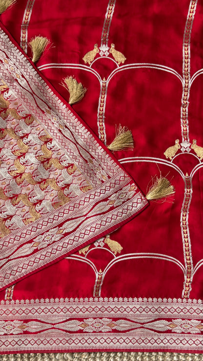 Pure Mashru Satin Silk Banarasi Saree - Crimson Red