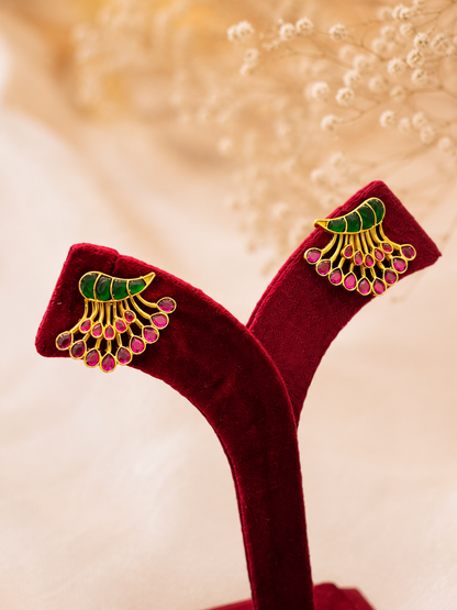 Elegant Peacock-Inspired Stone Stud Earrings