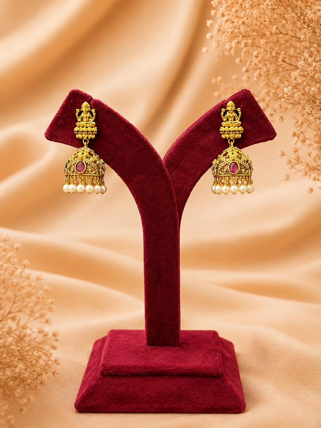 Antique Premium Traditional Layered Ruby Necklace with Lakshmi detailing