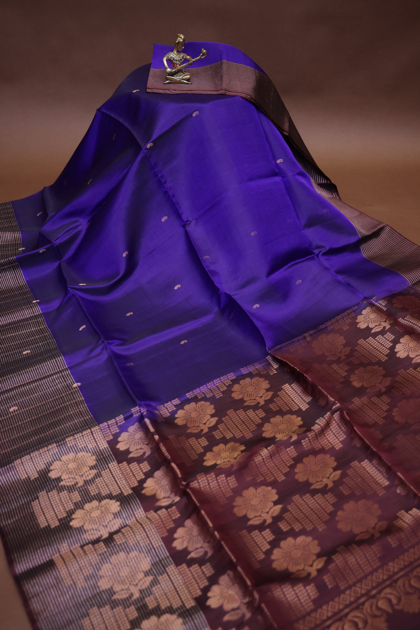Pure Soft Silk Saree - Royal Blue with Deep Maroon