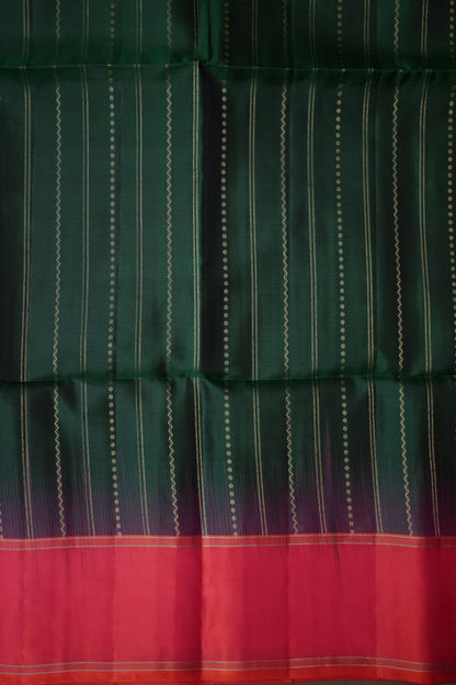 Pure Soft Silk Saree - Deep Emerald Green with Pink